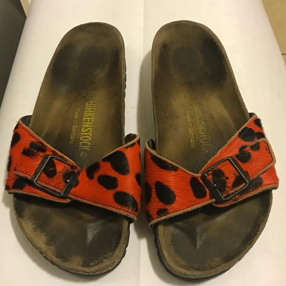 RARE Birkenstock Madrid in orange black leopard - Picture 2 of 7